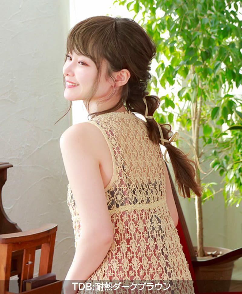 ふんわり総手植え前髪ウィッグ【サイドロングカールバング】品番FX-103耐熱 カラーTDB耐熱ダークブラウン4