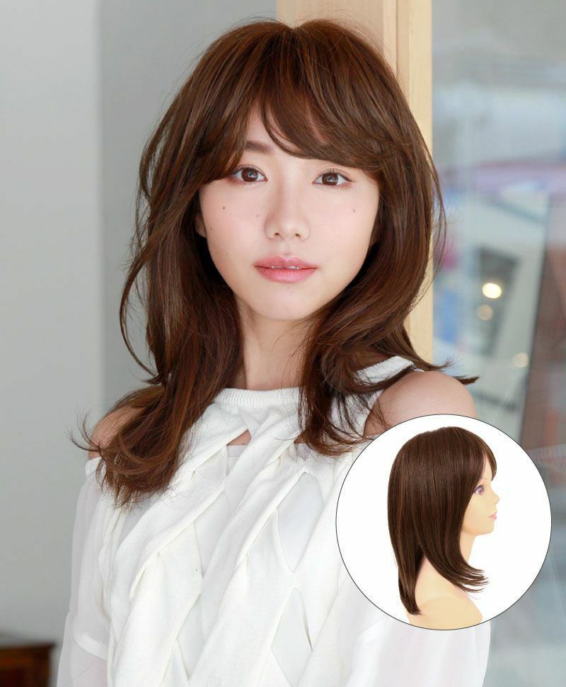 五分ウィッグ【ニュアンスストレート】 品番 GB-01耐熱 着用イメージ1 カラー TMB 耐熱マロンブラウン 地毛をいかし、頭頂部全体をカバー