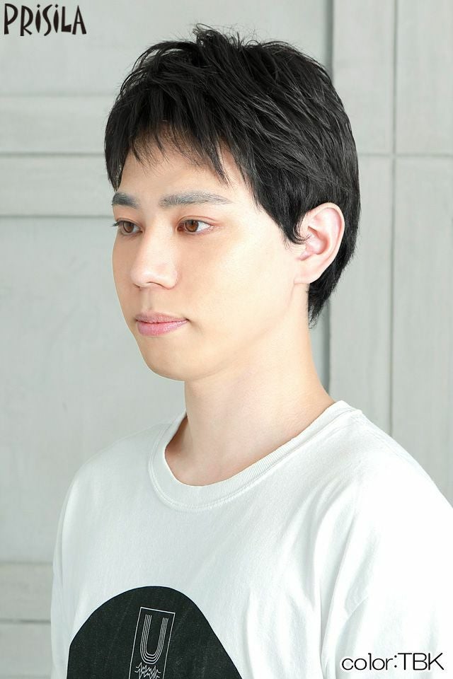 男性用五分ウィッグ【レイヤーショート】 品番GB-22耐熱 着用イメージ9 カラー TBK：耐熱ブラック