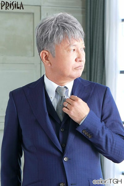 男性用五分ウィッグ【ボリュームショート】 品番GB-23耐熱 着用イメージ11 カラーTGH：耐熱グレイヘア