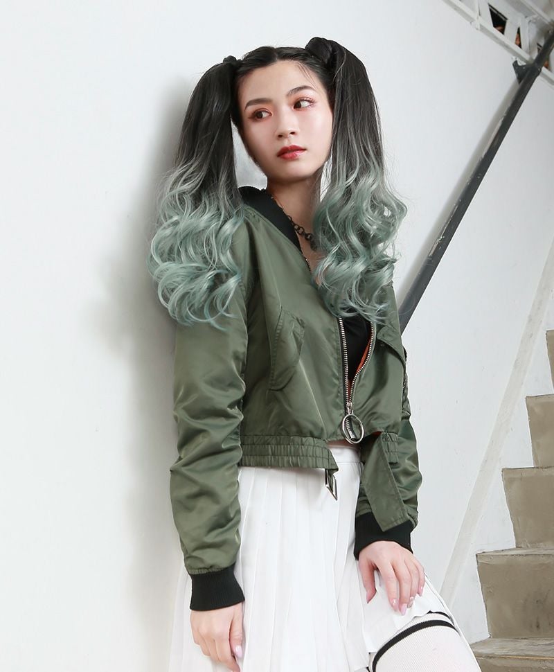 グラデーションテールウィッグ【グラデカールポニー】CTL-10-BK耐熱ブラック　CTSM  オリーブグレー耐熱ブラック/スモーキーミント