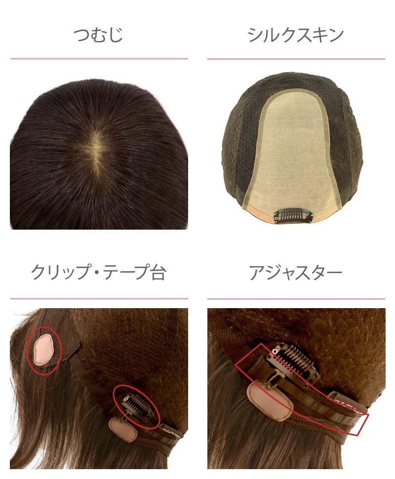PRISILA BEAUTE総手植えオールウィッグ(人毛ミックス)【シフォンストレートミディ】 品番BA-104耐熱 つむじ シルクスキン クリップ・ウィッグ裏側ネット テープ台・アジャスター
