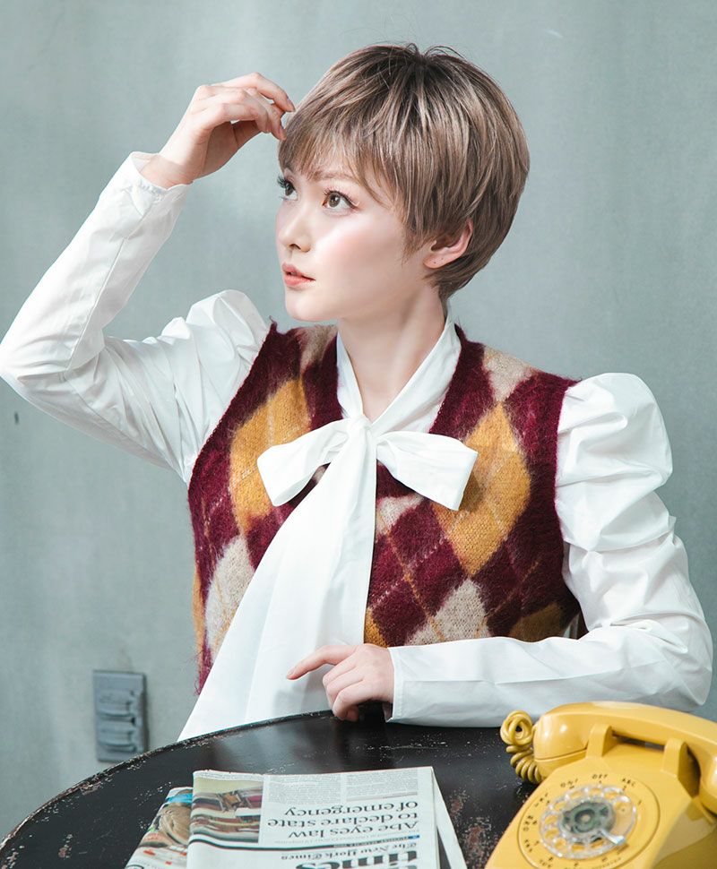 帽子ウィッグ（リラックス）【ベリーショート】品番BO-06耐熱 カラーTDMT 耐熱ダスティミルクティー