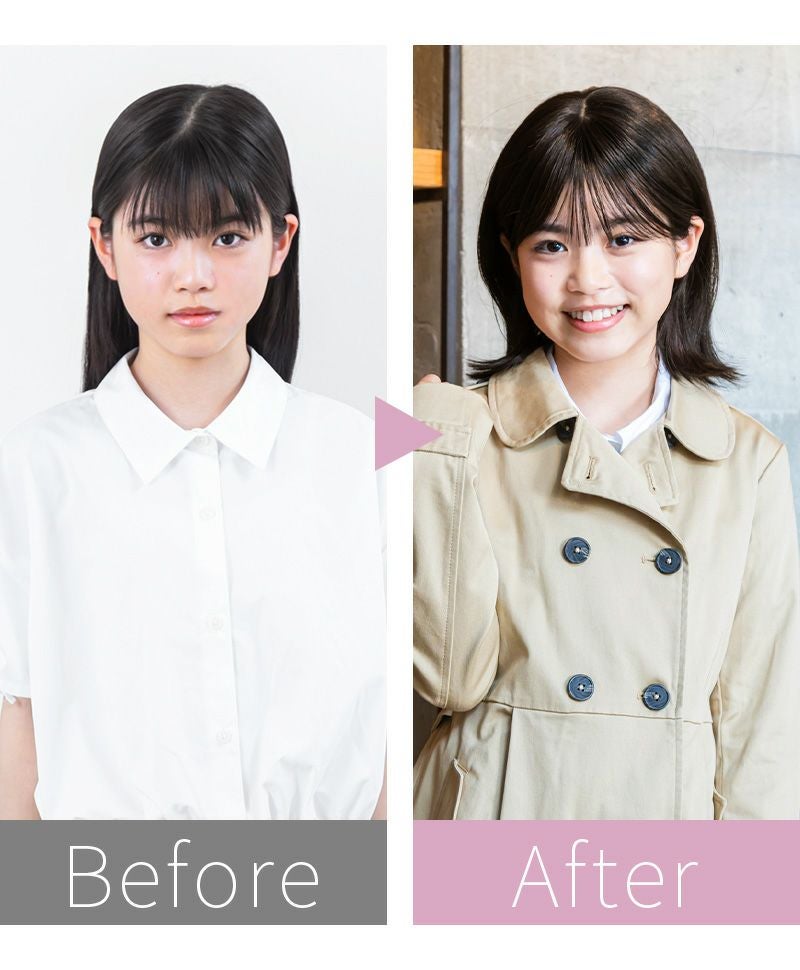 帽子ウィッグ（フィット）【外ハネボブ】 品番BO-13耐熱 カラーGTDM 耐熱グラデデイリーマロン ビフォーアフター 　キッズ