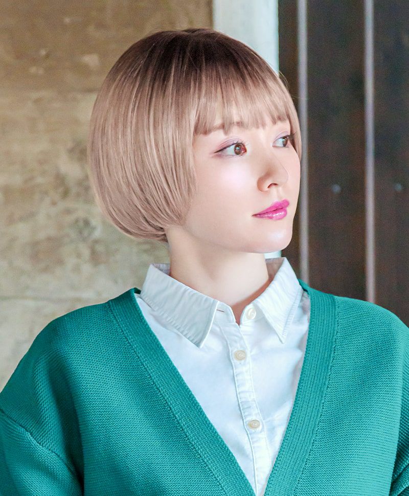 帽子ウィッグ（フィット）【ラウンドマッシュ】 品番BO-14耐熱 カラーTDMT 耐熱ダスティミルクティー