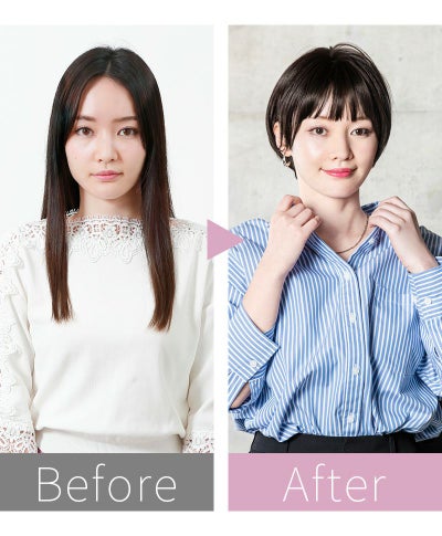 帽子ウィッグ（フィット）【ラウンドマッシュ】 品番BO-14耐熱 ビフォーアフター 1