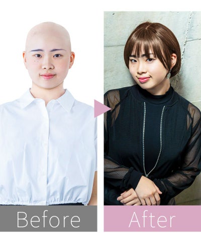 帽子ウィッグ（フィット）【ラウンドマッシュ】 品番BO-14耐熱 ビフォーアフター 2