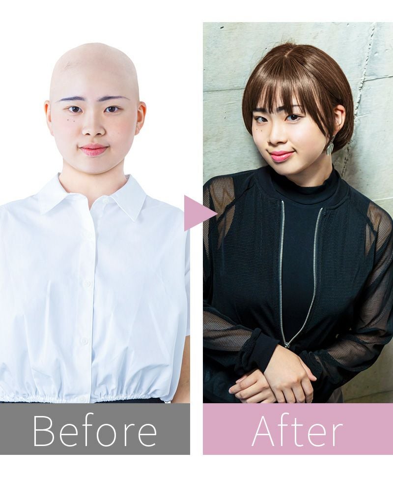 帽子ウィッグ（フィット）【ラウンドマッシュ】 品番BO-14耐熱 ビフォーアフター 2