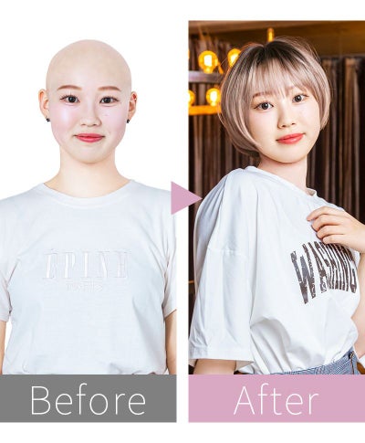 帽子ウィッグ（フィット）【ラウンドマッシュ】 品番BO-14耐熱 ビフォーアフター 3