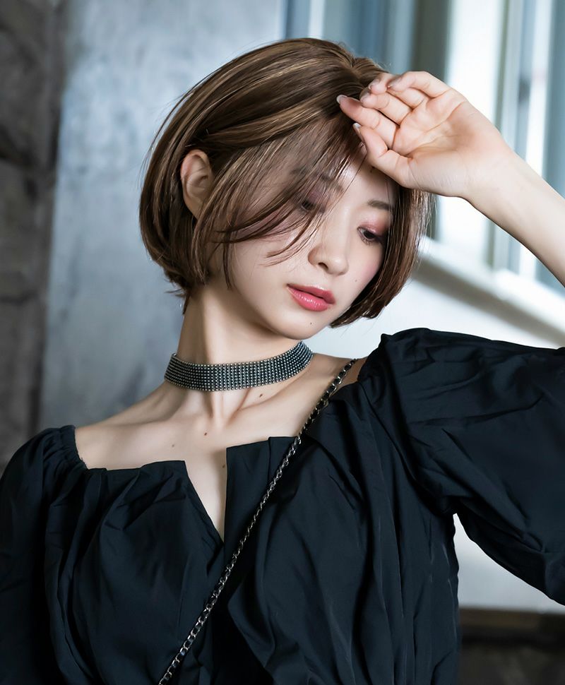 【公式サイト限定】PRISILA Limi手植えオールウィッグ(人毛ミックス)【ルナショート】品番：LA-001　着用 カラー ZHM:人毛ミックスハイメッシュ