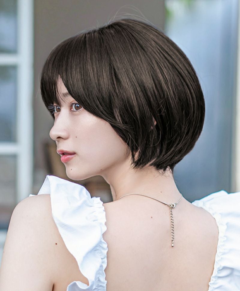 【公式サイト限定】PRISILA Limi手植えオールウィッグ(人毛ミックス)【アプリコットショート】LA-002(S・Mサイズあり) モデル着用イメージ カラーZNC:人毛ミックスナチュラルカラー