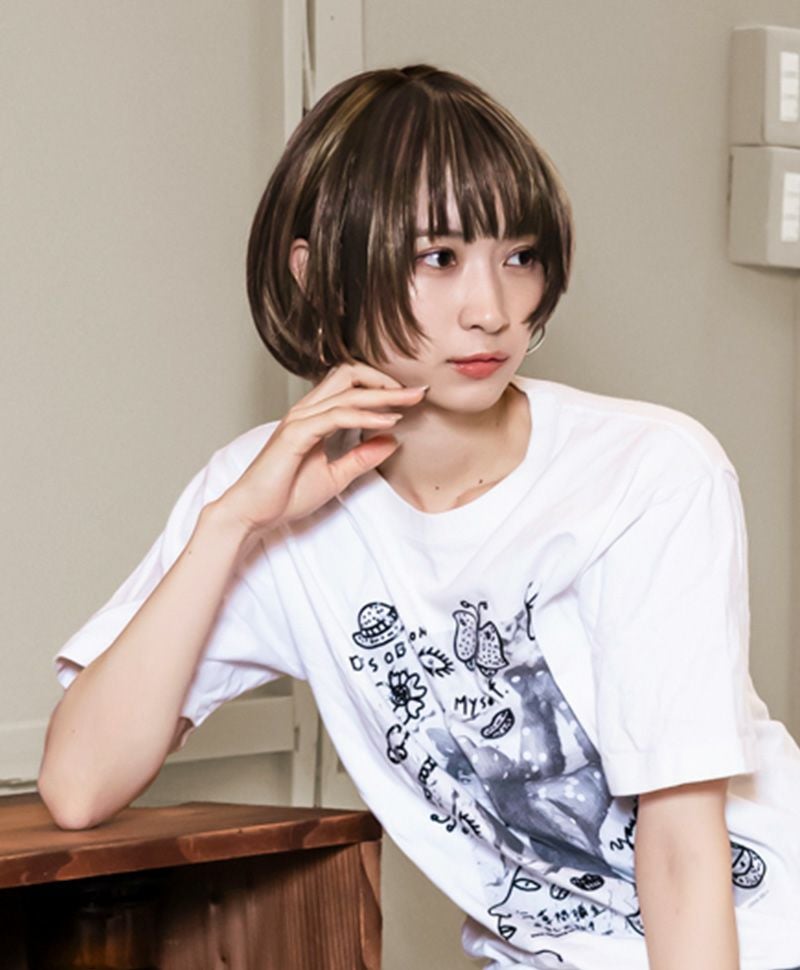 【公式サイト限定】PRISILA Limi手植えオールウィッグ(人毛ミックス)【アプリコットショート】LA-002(S・Mサイズあり) モデル着用イメージ カラーZHM:人毛ミックスハイメッシュ