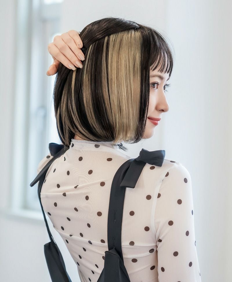 【公式サイト限定】PRISILA Limi手植えオールウィッグ(人毛ミックス)【シェリーボブ】LA-003(S・Mサイズあり) モデル着用イメージ カラーZIGD:人毛ミックスインナーゴールド