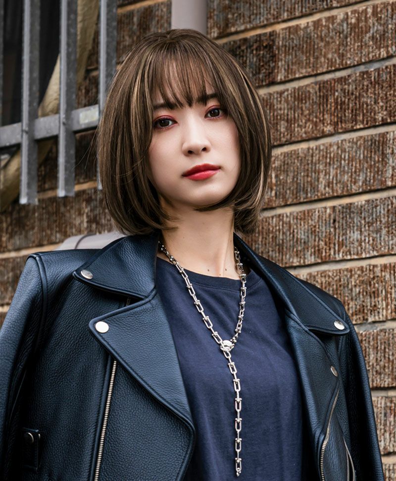 【公式サイト限定】PRISILA Limi手植えオールウィッグ(人毛ミックス)【シェリーボブ】LA-003(S・Mサイズあり) モデル着用イメージ カラーZHM:人毛ミックスハイメッシュ