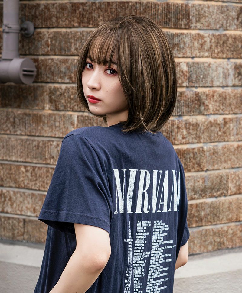 【公式サイト限定】PRISILA Limi手植えオールウィッグ(人毛ミックス)【シェリーボブ】LA-003(S・Mサイズあり) モデル着用イメージ カラーZHM:人毛ミックスハイメッシュ