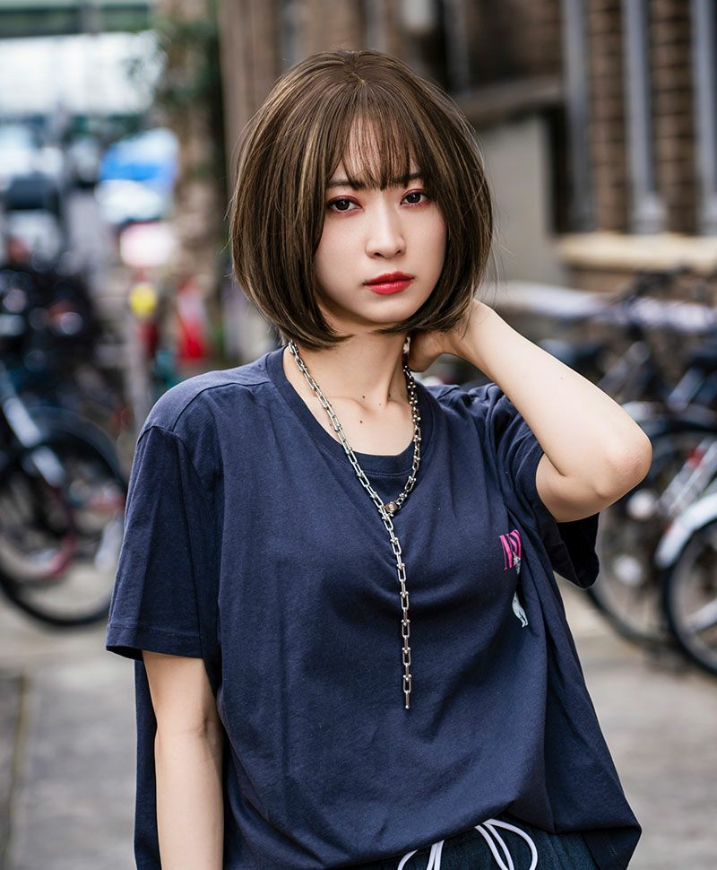 【公式サイト限定】PRISILA Limi手植えオールウィッグ(人毛ミックス)【シェリーボブ】LA-003(S・Mサイズあり) モデル着用イメージ カラーZHM:人毛ミックスハイメッシュ