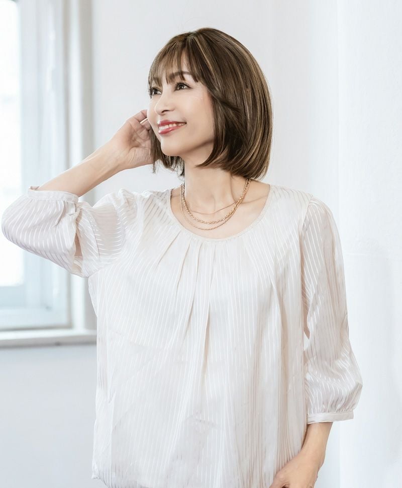 【公式サイト限定】PRISILA Limi手植えオールウィッグ(人毛ミックス)【シェリーボブ】LA-003(S・Mサイズあり) モデル着用イメージ カラーZHM:人毛ミックスハイメッシュ