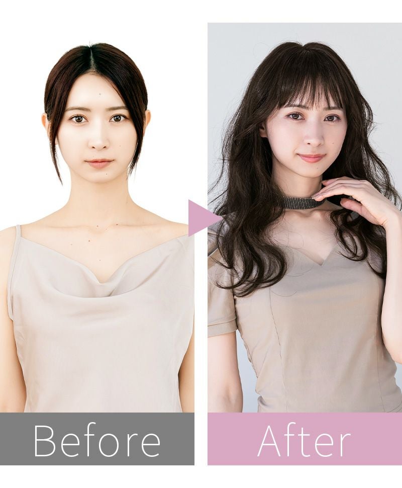 【公式サイト限定】PRISILA Limi手植えオールウィッグ(人毛ミックス)【ローザカールロング】LA-005(S・Mサイズあり) モデル着用before after