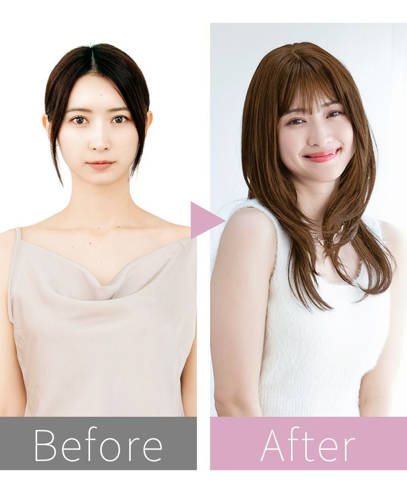 【公式サイト限定】PRISILA Limi手植えオールウィッグ(人毛ミックス)【フルールストレートロング】LA-006(S・Mサイズあり) モデル着用before after