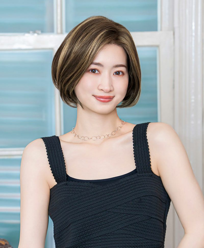 PRISILA Limi手植えオールウィッグ(人毛ミックス)【マノンワンレンボブ】LA-007 モデル画像 ZHM：人毛ミックスハイメッシュ