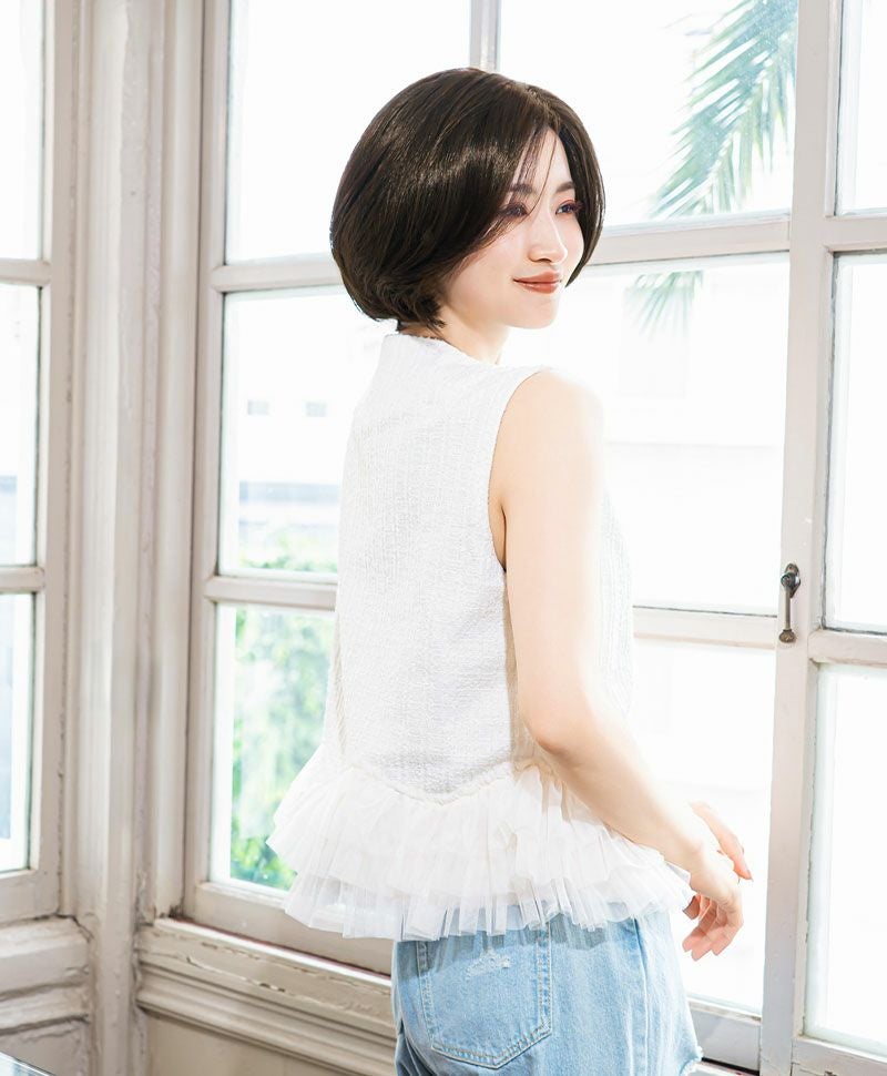 PRISILA Limi手植えオールウィッグ(人毛ミックス)【マノンワンレンボブ】LA-007 モデル画像 ZNC：人毛ミックスナチュラルカラー