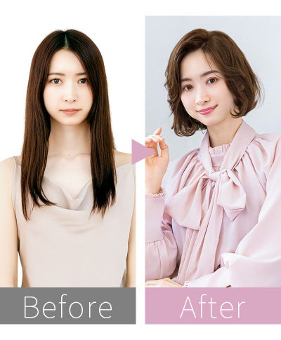 PRISILA Limi手植えオールウィッグ(人毛ミックス)【ミレーヌウェーブボブ】LA-008 モデルBEFOREAFTER