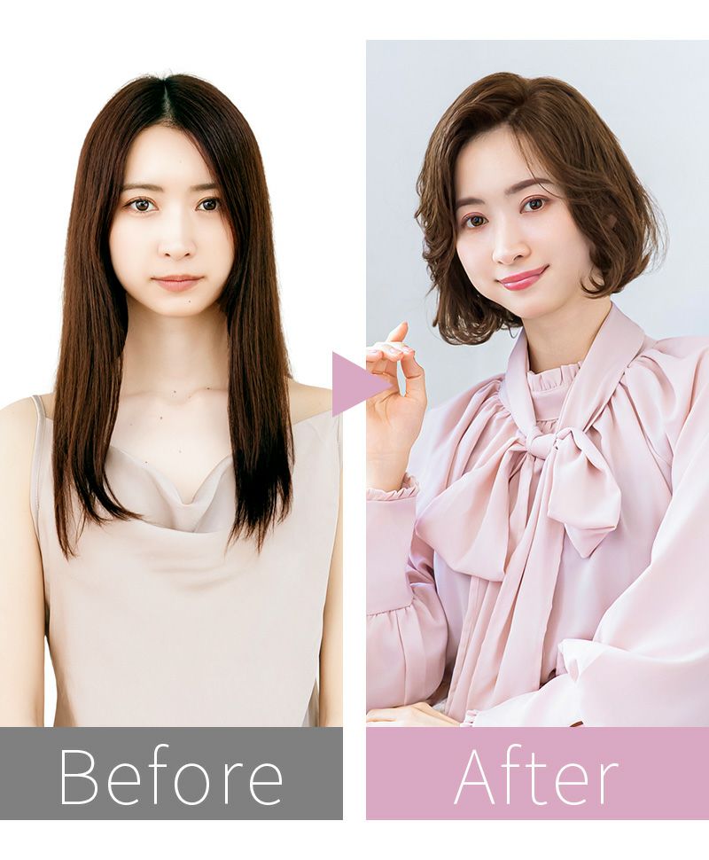 PRISILA Limi手植えオールウィッグ(人毛ミックス)【ミレーヌウェーブボブ】LA-008 モデルBEFOREAFTER