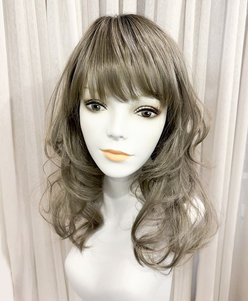 【WEB限定一点もの】マシンメイドグラデーションオールウィッグ【ミディアム】UMEDA-947-CTOG耐熱オリーブグレー【梅田サロンカットウィッグ】
