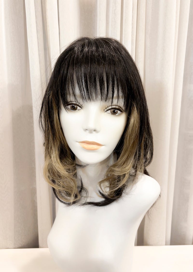  【WEB限定一点もの】手植えオールウィッグ【ミディアム】UMEDA-968-ZIGD人毛ミックスインナーゴールド【梅田サロンカットウィッグ】Mサイズ
