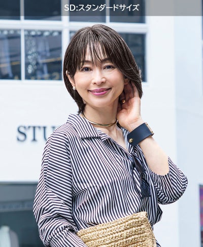 ちょびっと白髪隠しウィッグ【スタンダードタイプとロングタイプ】ST-012　モデル着用　TBGH:耐熱ブラックグレイヘア