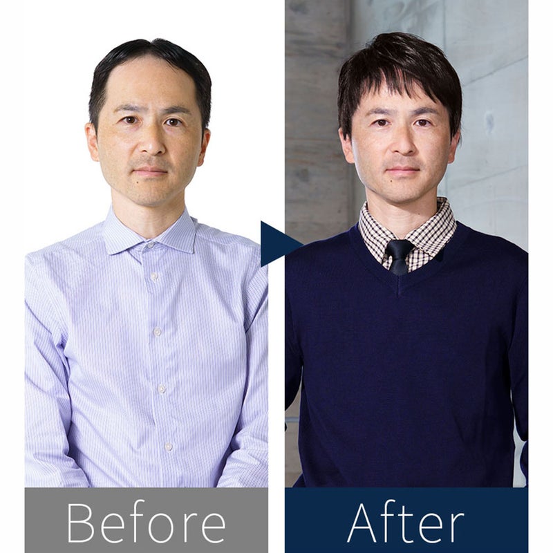 プリシラマン(人毛ミックス)【クラシックショート】MA-001　モデル着用　BEFOREAFTER