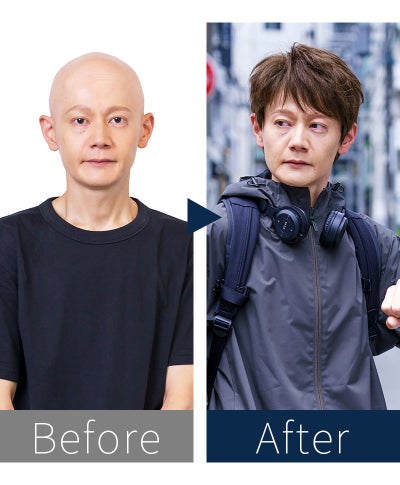 プリシラマン(人毛ミックス)【クラシックショート】MA-001　モデル着用　BEFOREAFTER