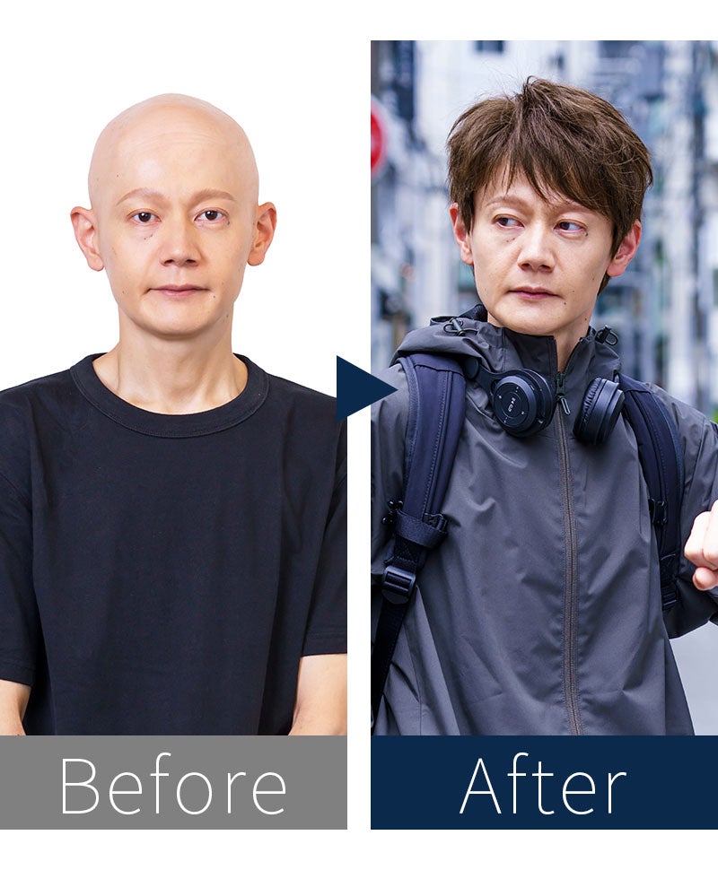 プリシラマン(人毛ミックス)【クラシックショート】MA-001　モデル着用　BEFOREAFTER