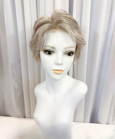  【WEB限定一点もの】手植えオールウィッグ【ショート】UMEDA-977-ZRGH人毛ミックスブラウングレイヘア【梅田サロンカットウィッグ】Mサイズ