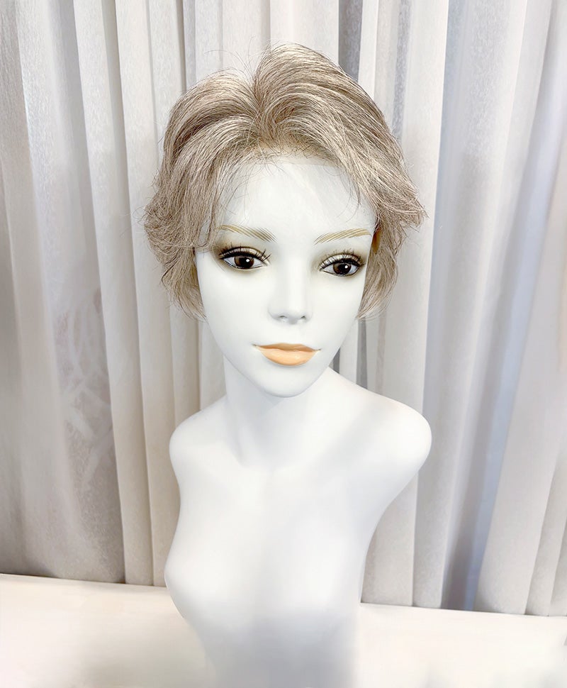  【WEB限定一点もの】手植えオールウィッグ【ショート】UMEDA-977-ZRGH人毛ミックスブラウングレイヘア【梅田サロンカットウィッグ】Mサイズ