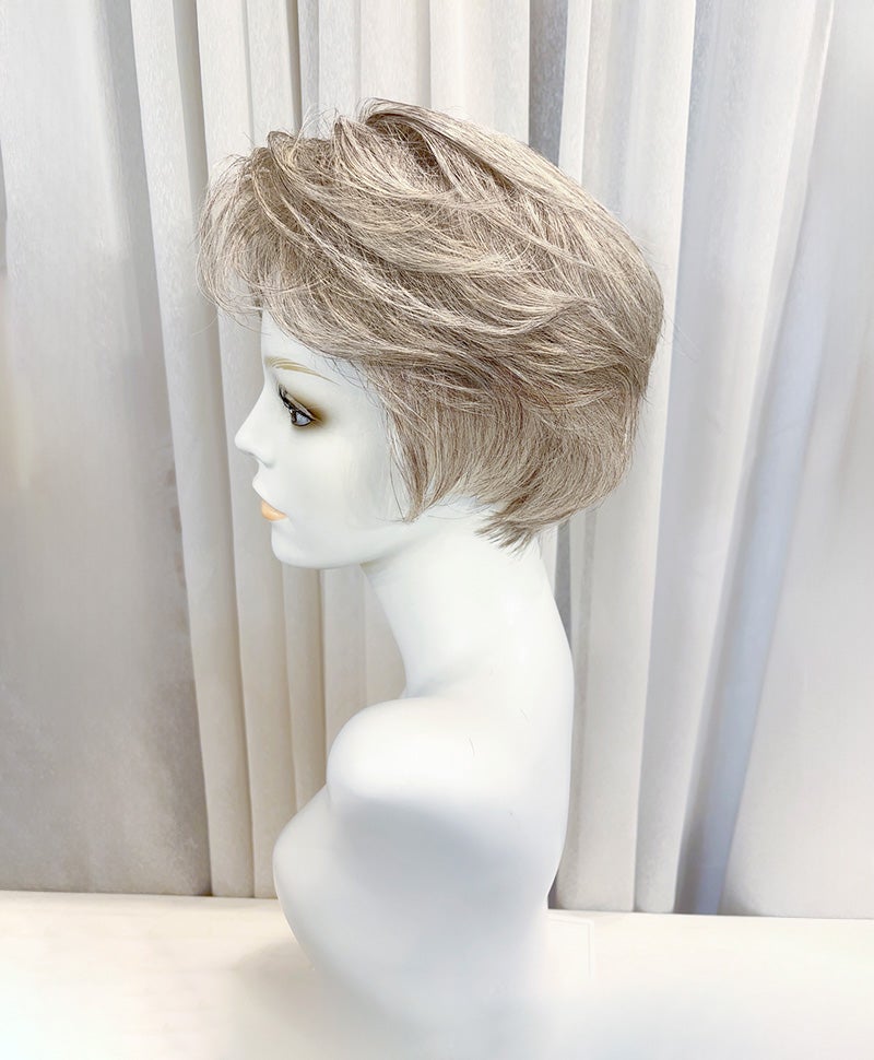  【WEB限定一点もの】手植えオールウィッグ【ショート】UMEDA-977-ZRGH人毛ミックスブラウングレイヘア【梅田サロンカットウィッグ】Mサイズ