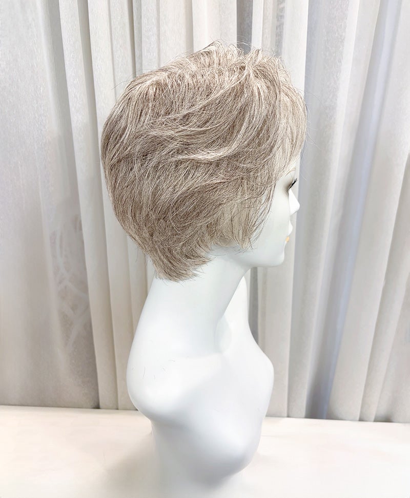 【WEB限定一点もの】手植えオールウィッグ【ショート】UMEDA-977-ZRGH人毛ミックスブラウングレイヘア【梅田サロンカットウィッグ】Mサイズ