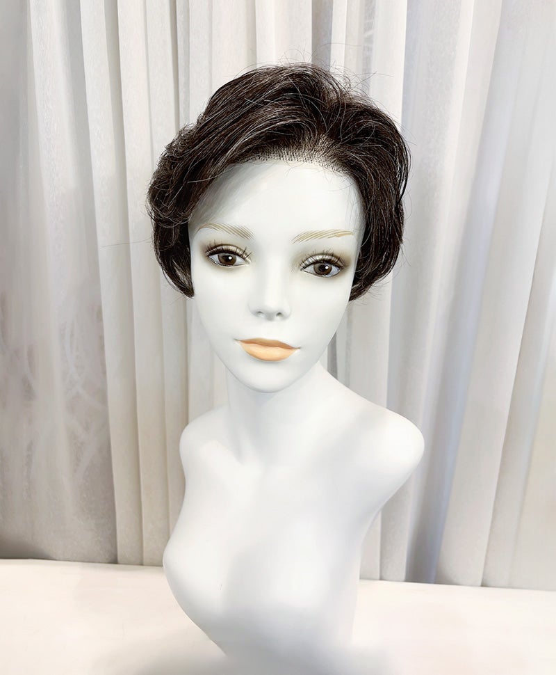 【WEB限定一点もの】手植えオールウィッグ【ショート】UMEDA-979-ZBGH人毛ミックスブラックグレイヘア【梅田サロンカットウィッグ】Mサイズ