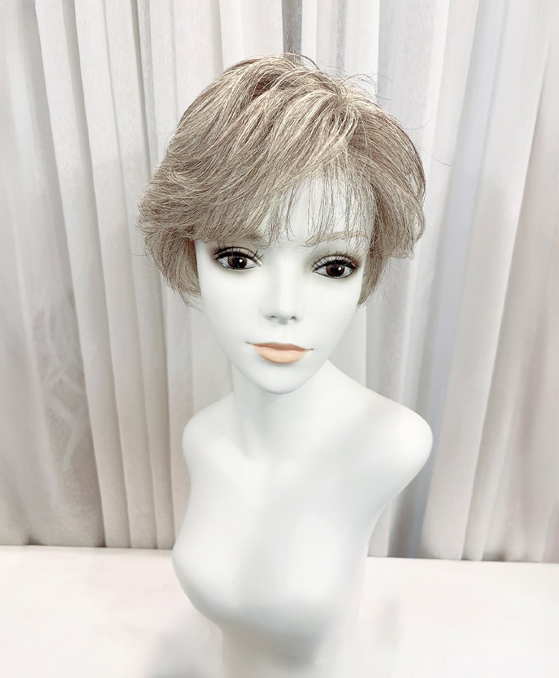 【WEB限定一点もの】手植えオールウィッグ【ショート】UMEDA-980-ZRGH人毛ミックスブラウングレイヘア【梅田サロンカットウィッグ】Mサイズ