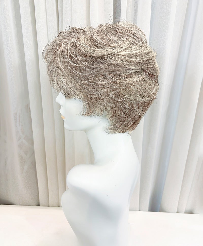 【WEB限定一点もの】手植えオールウィッグ【ショート】UMEDA-980-ZRGH人毛ミックスブラウングレイヘア【梅田サロンカットウィッグ】Mサイズ