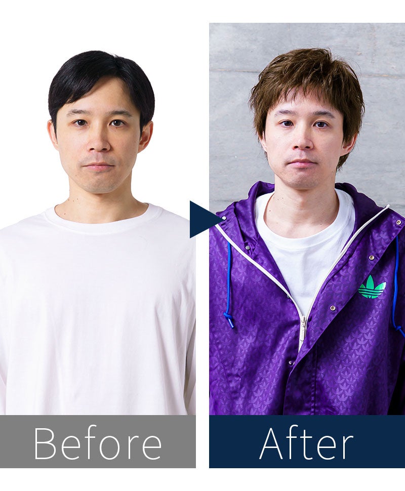 プリシラマン(人毛ミックス)【スタンダードショート】MA-002　モデル着用　BEFOREAFTER