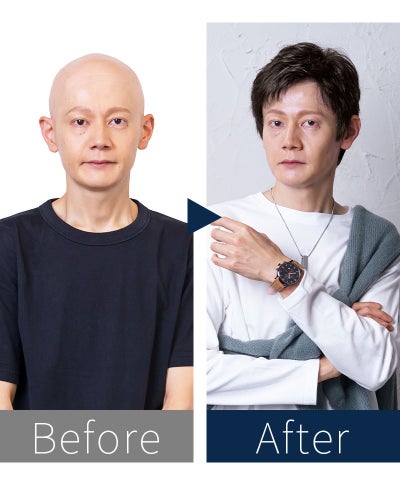 プリシラマン(人毛ミックス)【スタンダードショート】MA-002　モデル着用　BEFOREAFTER