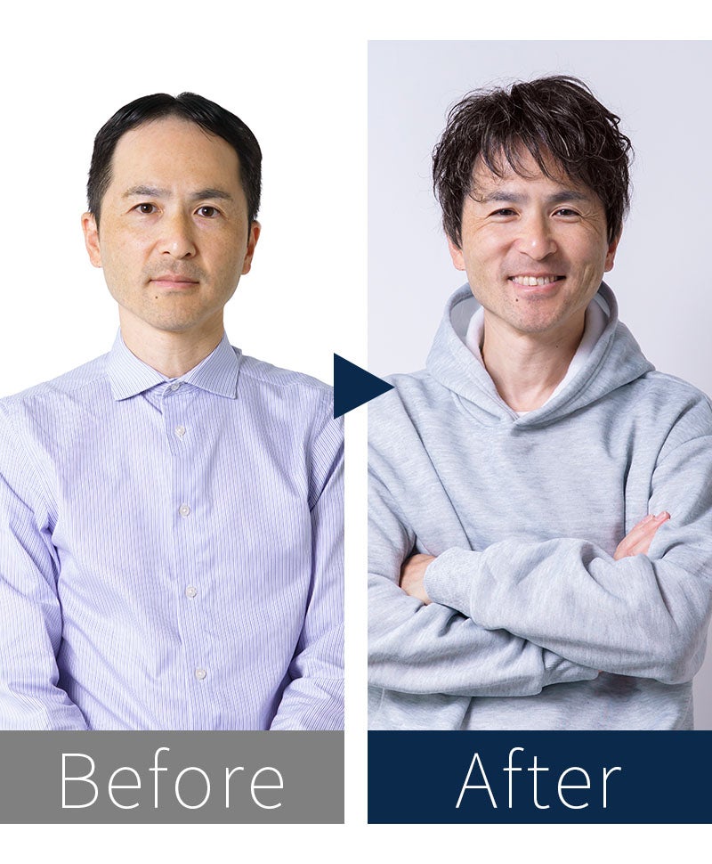 プリシラマン(人毛ミックス)【ニュアンスカールショート】MA-003　モデル着用　BEFOREAFTER
