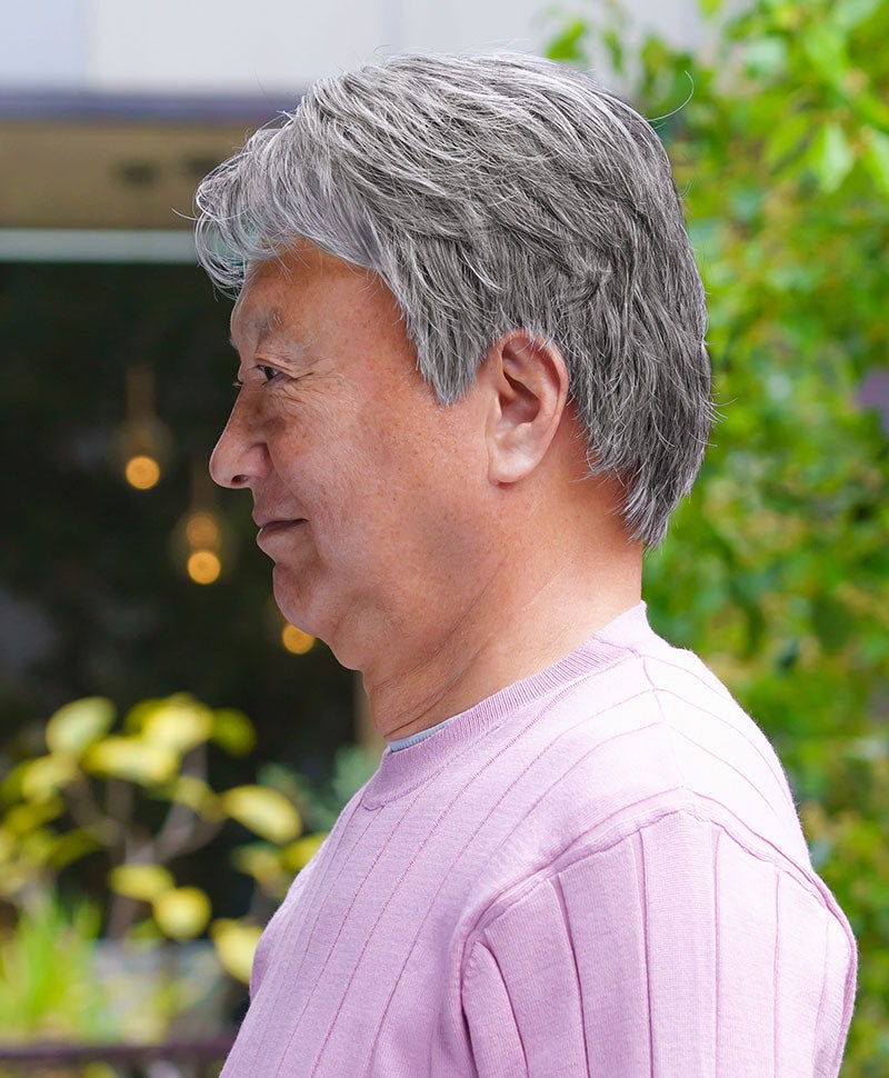 人毛ミックス男性用五分ウィッグ【リッチショート】GB-100 シニアモデル着用　カラーZGH:人毛ミックスグレイヘア