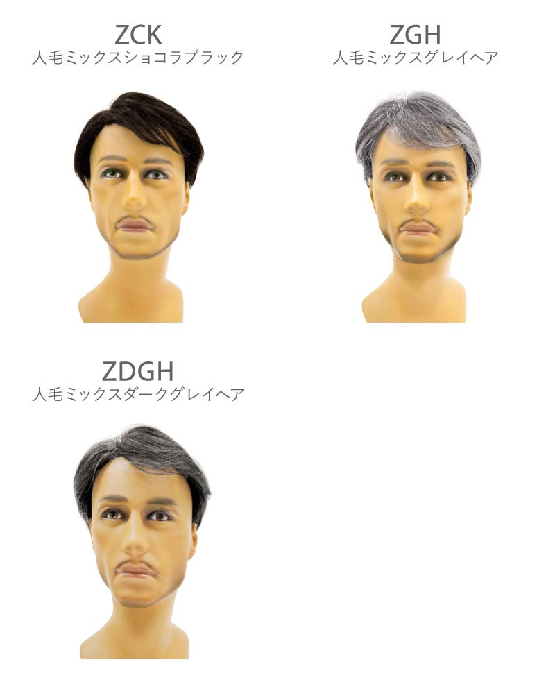 人毛ミックス男性用五分ウィッグ【リッチショート】GB-100 マネキン着用カラーチャート