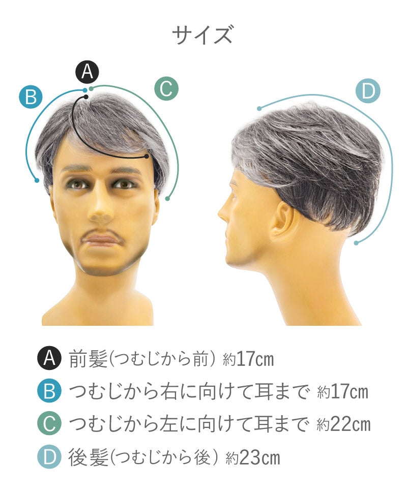人毛ミックス男性用五分ウィッグ【リッチショート】GB-100 スペック・サイズ