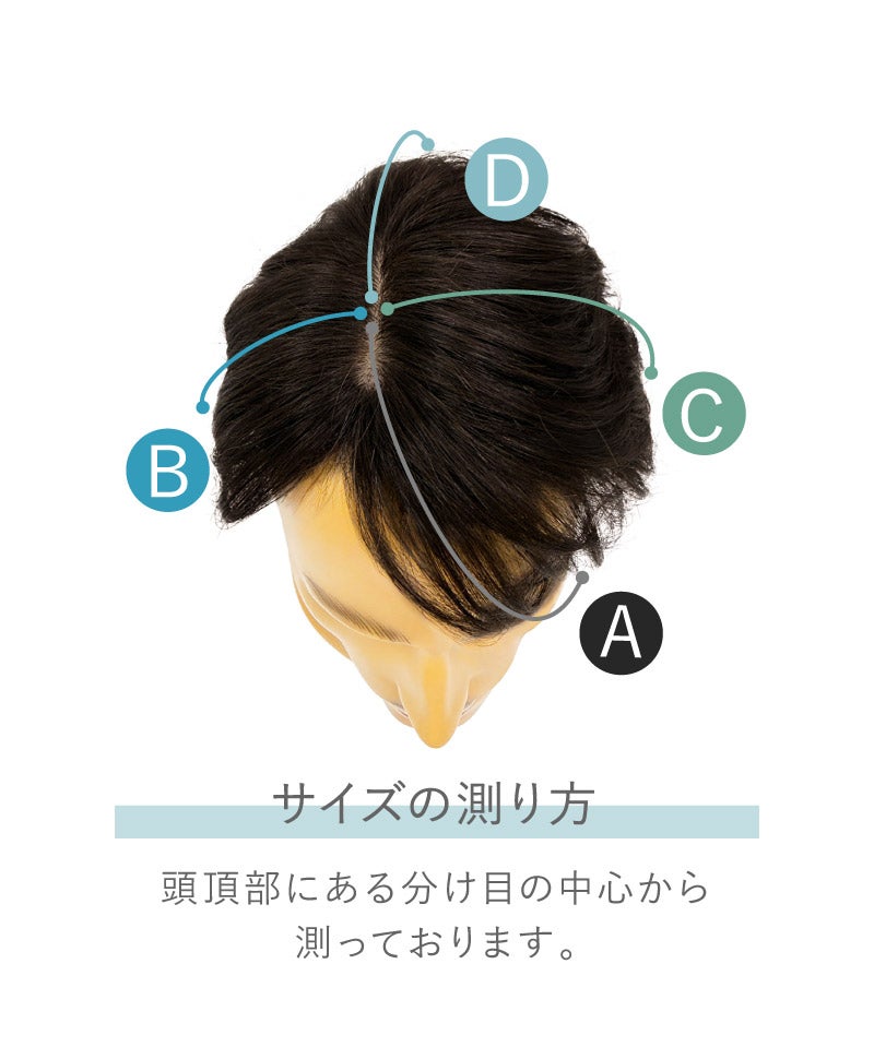 人毛ミックス男性用五分ウィッグ【リッチショート】GB-100 スペック・サイズ　計測位置